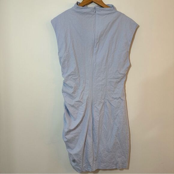Anthropologie The Linen Maya Ruched Cowl-Neck Dress: Mini Edition Blue Large - Picture 3 of 11